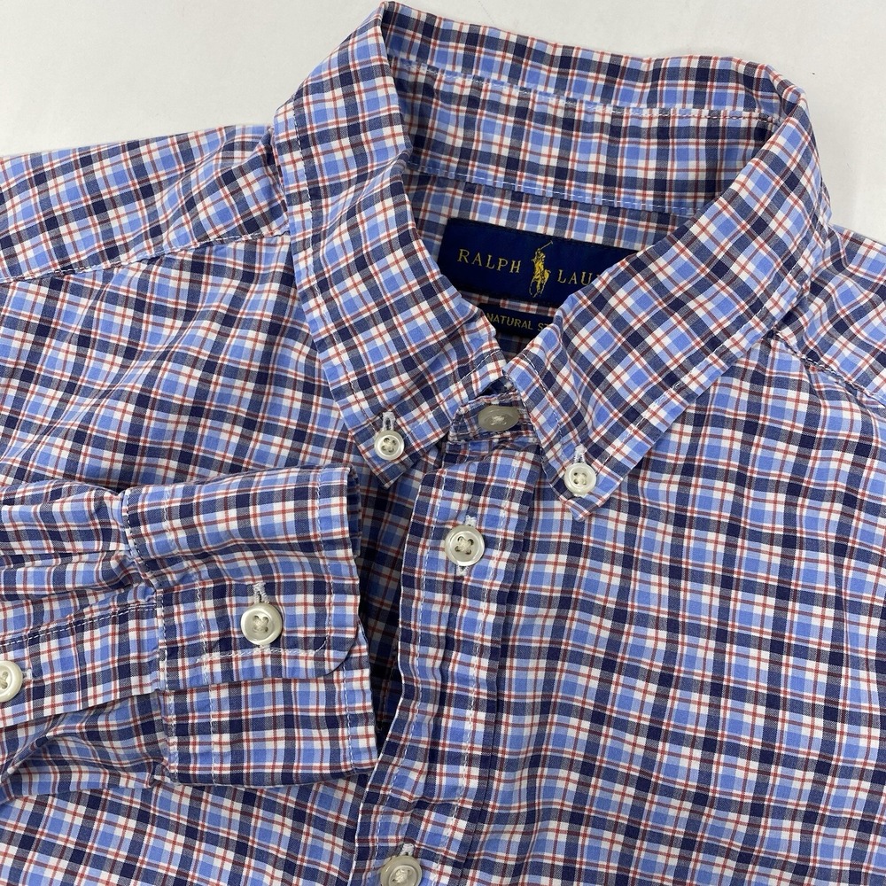 Ralph Lauren Button Down Shirt Mens XL Blue Orange Plaid Natural Stretch Cotton